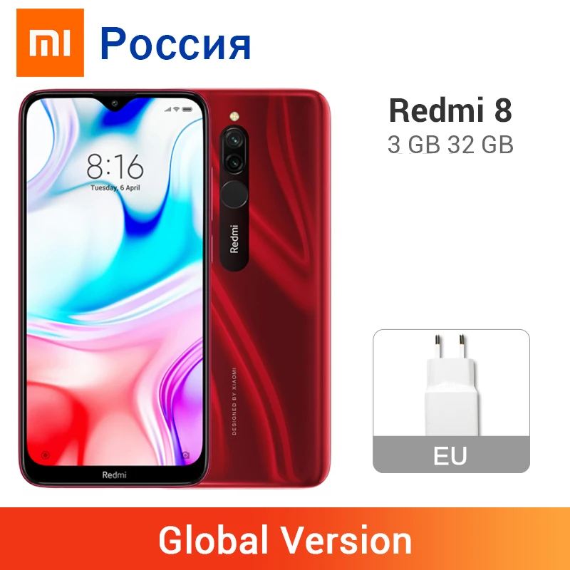 Xiaomi Redmi 8 с глобальной версией, 3 Гб ОЗУ, 32 Гб ПЗУ, Восьмиядерный процессор Snapdragon 439, двойная камера 12 Мп, мобильный телефон, аккумулятор 5000 мАч