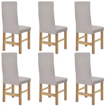 

6 x chair cover stretch chair cover polyester ribbed fabric beige