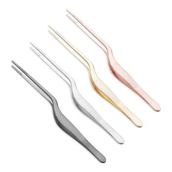 

14cm Silver Plating Chef Food Tweezer BBQ Clip Barbecue Tongs Stainless Steel Kitchen BBQ Tongs Tool