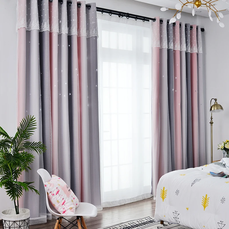

Modern simple double curtain finished network celebrity star hollowed out girl living room bedroom window fullshadecurtainfabric