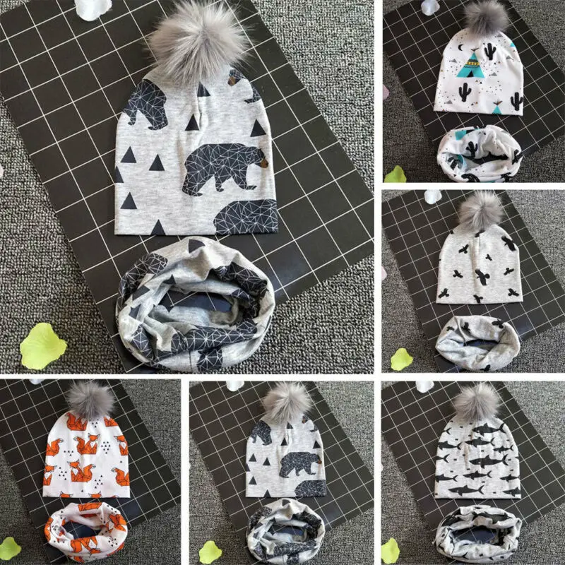 Cotton Baby Hat Scarf Set Spring Kids Cap Collar Boys Girls Warm Beanies | Детская одежда и обувь
