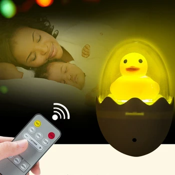 

EU US Plug Yellow Duck LED Night Light Sensor Control Dimmable Wall Lamp Remote Control For Home Bedroom Baby Children Kids
