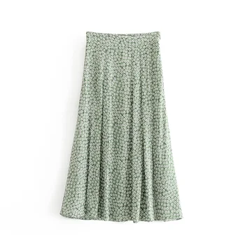 

2020 summer women's new retro high waist flared skirt bellflower side split French long skirt