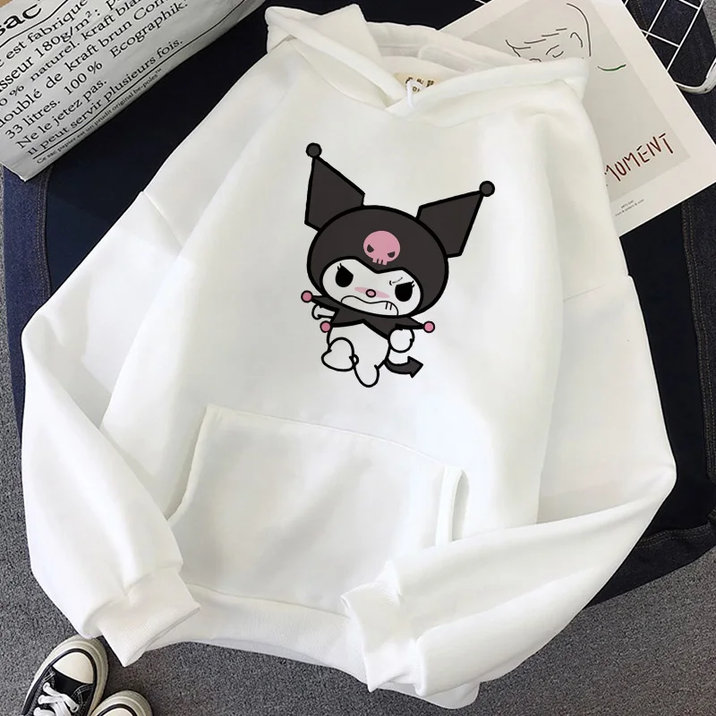 Осень и зима Harajuku Мультфильм Милый Забавный принт с длинным рукавом Kuromi худи Топы