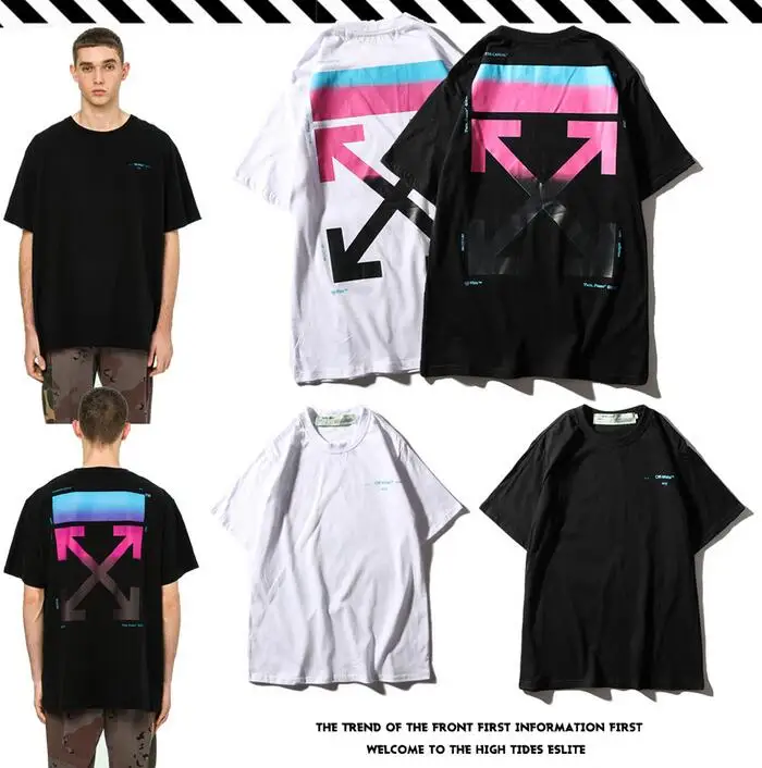 

Gradient printing arrow 19SS Off-White OW Men/Women Couple Lovers models Cotton Fashion Casual Round neck Short sleeve T-shirt
