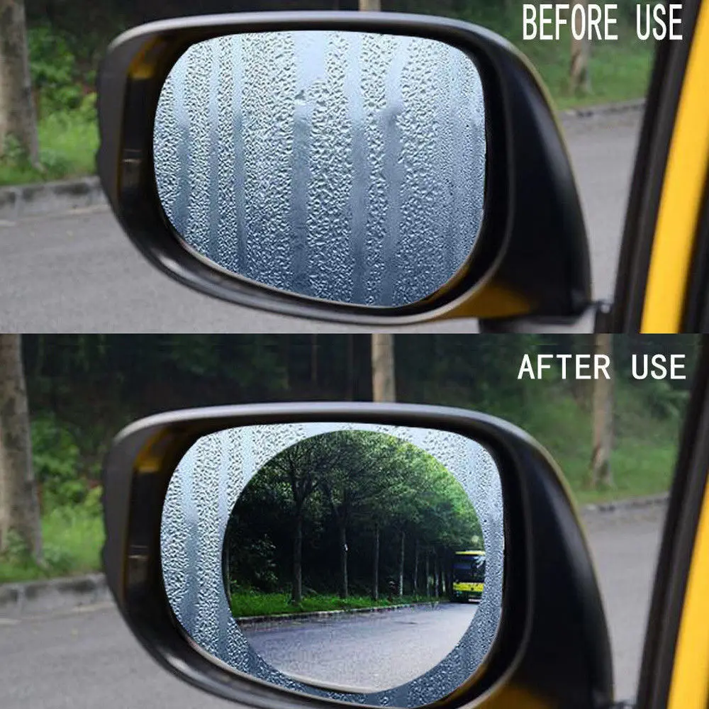Universal 2Pcs 100*100mm PET + Nano-coating Car Anti Water Mist Film Anti Fog Rainproof Rearview Mirror Window Protective Film