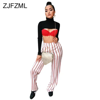 

Causal Stripe Wide Leg Pants Women High Waist Loose Plus Size Trousers 2020 Spring Summer Sexy Club Party Full Length Joggers