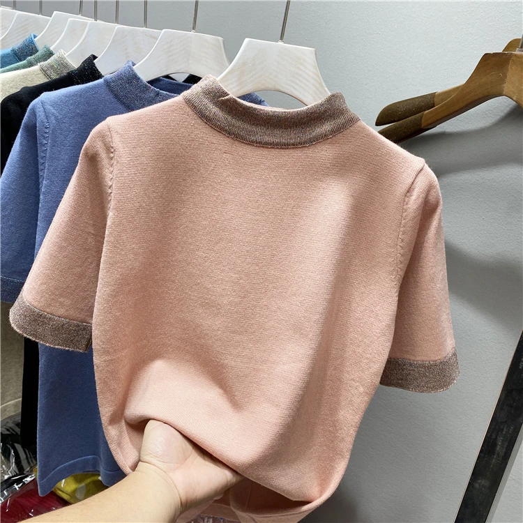 Fashion loose half sleeve knitted sweater women turtleneck patchwork Pullovers 2022 spring autumn tops | Женская одежда