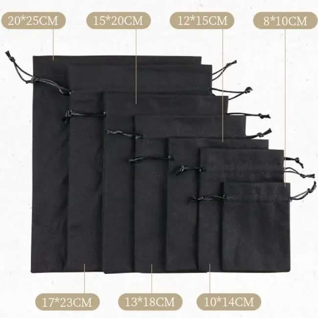 50 шт./лот 8x10 10x14 12x15 13x18 17x23 20x25 см большие размеры холщовые черные хлопковые сумки