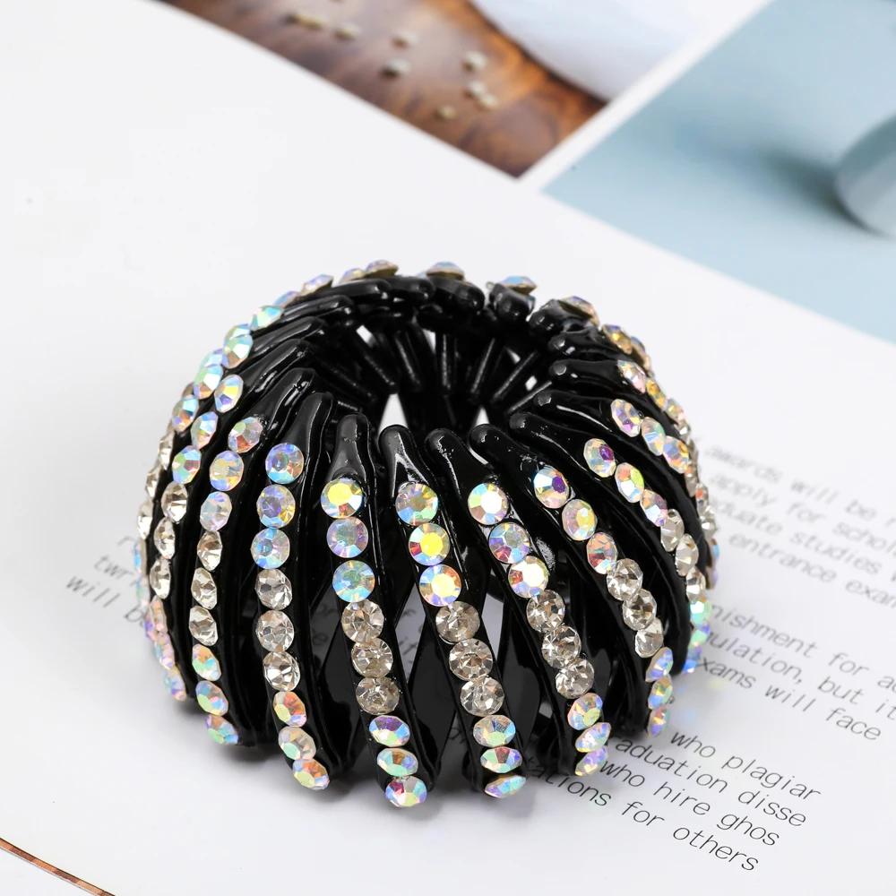 Fashion Women Bun Crystal Hair Claw Horsetail Buckle Hair Clip Bird Nest Expanding Hair Accessories Female Ponytail Headwear hair clips for women