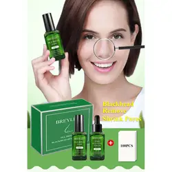 Сыворотка для лица зеленого чая, средство для удаления угрей + Очищающее средство, сужает поры, сыворотка для лица + 100 шт. маска для носа