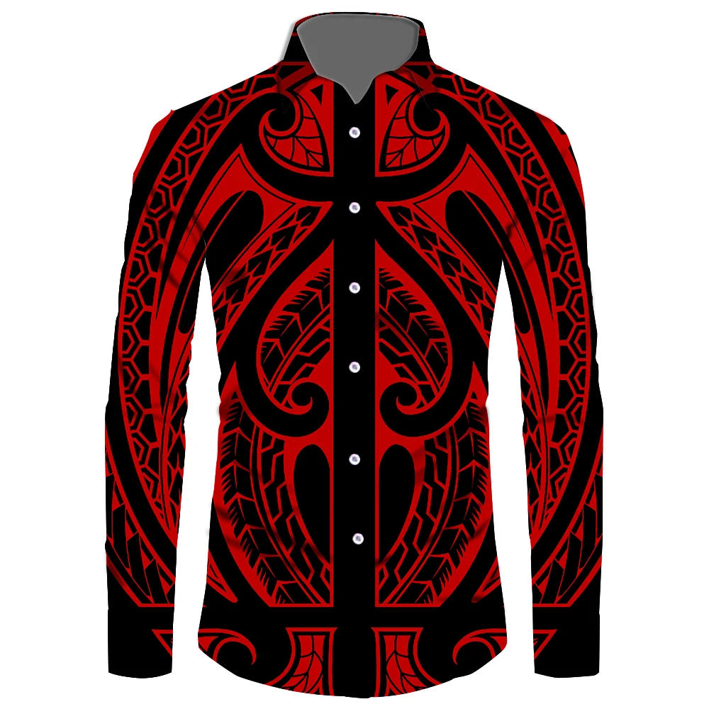 Long Sleeve Shirt Men Viking Clothes Samoan Puletasi Polynesian Samoan Shirts For Men Tribal Island Top Men's Shirt