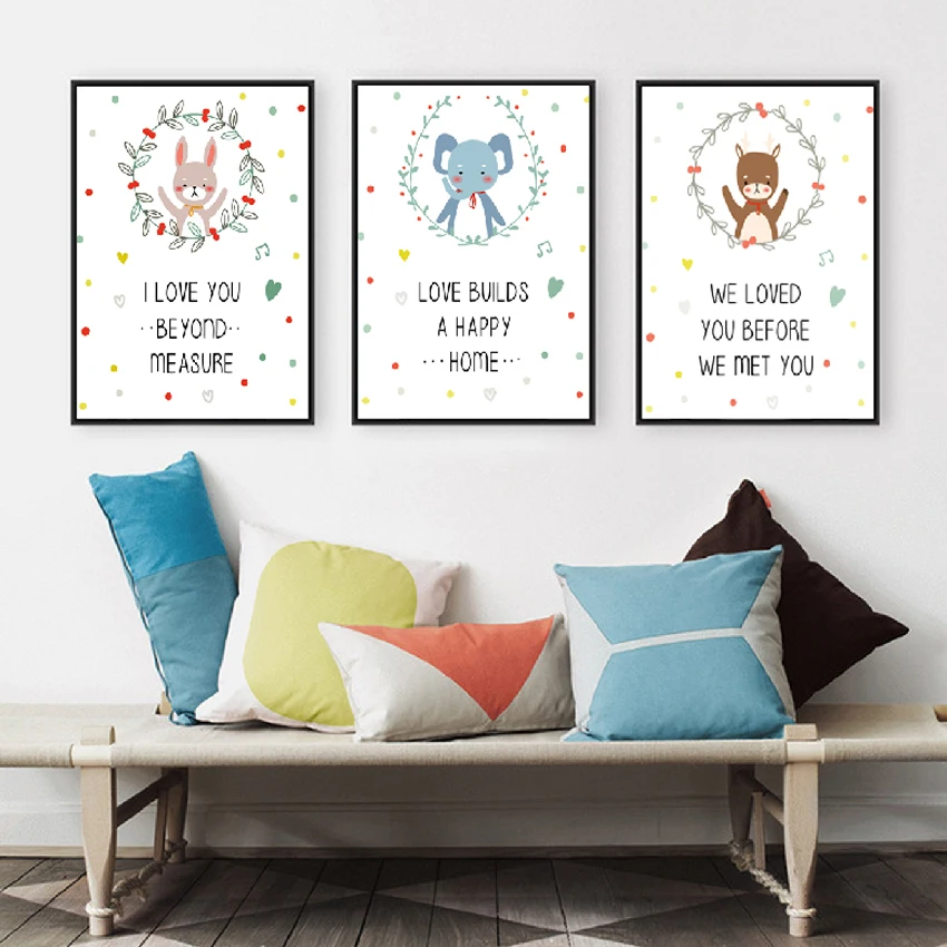 

Canvas Painting Minimalist Cartoon Cute Small Animal Print Canvas Art Posters Prints Wall Art Kids Room Decor No Frame