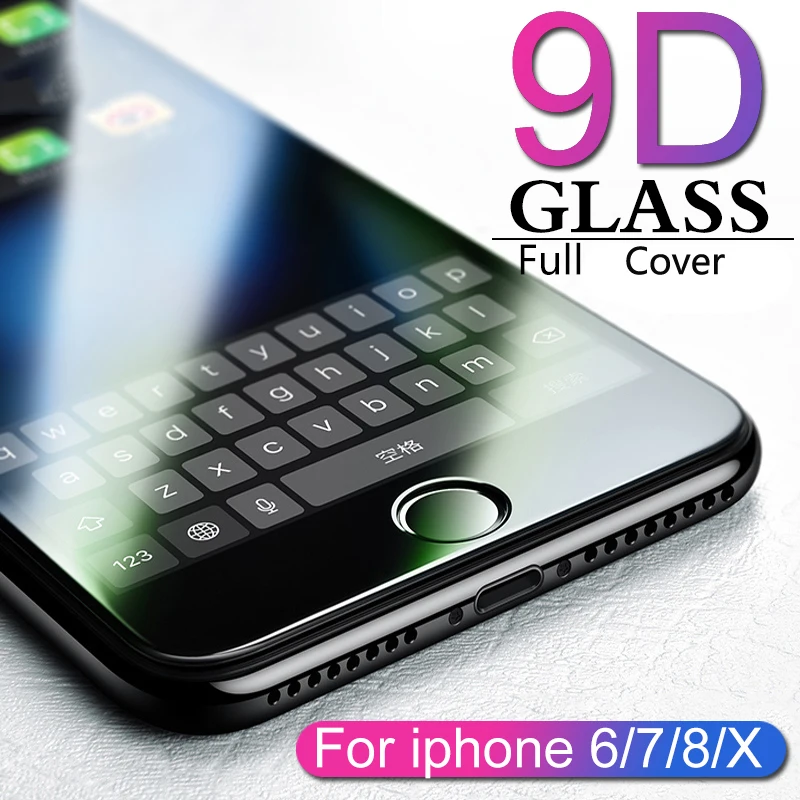 

9D Tempered Glass for IPhone 6 6S 7 8 Plus X XR XS MAX Screen Protector Full Cover Tempered Film Screen Protection