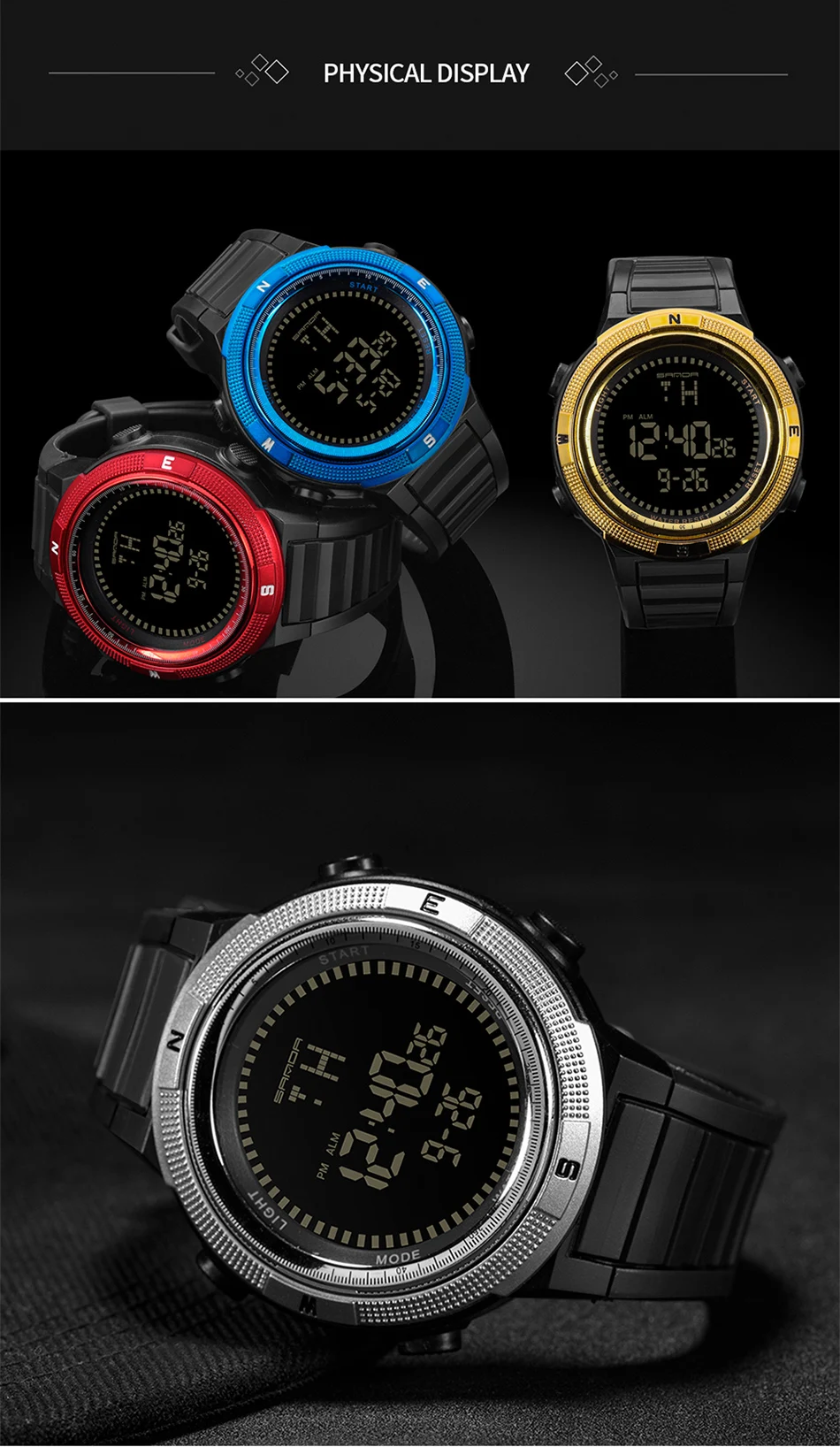 SANDA Sport Horloge Mannen Водонепроницаемый светодиодный Digitale horlogs Heren Militaire Horloge Топ Merk люкс резина Klok Relogio Masculino