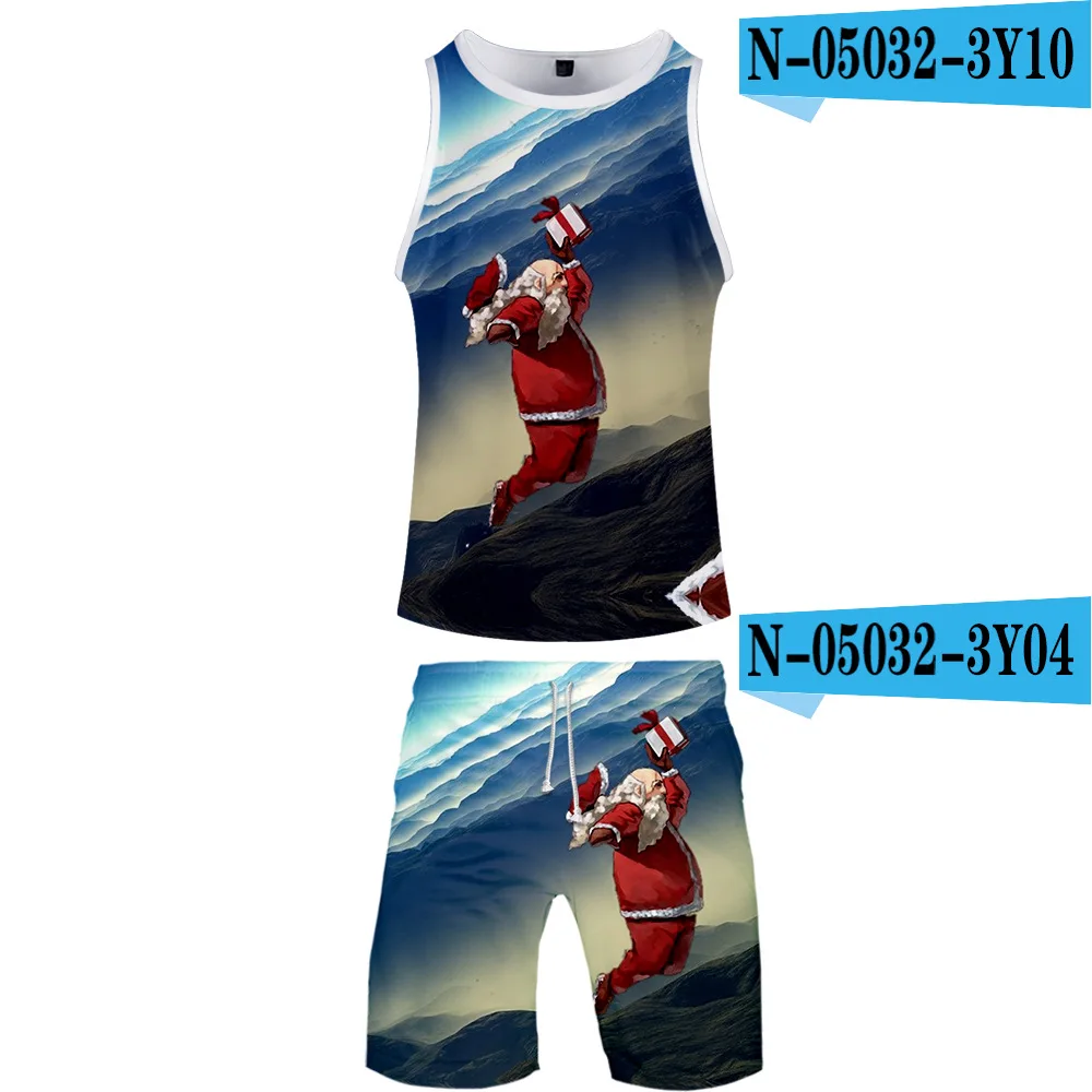 Merry Christmas, одежда с 3D принтом, модный спортивный костюм для мужчин, майка, комплект из 2 предметов, шорты, 3D принт, майка без рукавов, сетчатый жилет - Цвет: H