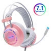 Pink Headphones Gaming Headset Wired with Microphone Professional Gamer 7.1 Surround Sound RGB Light for PC Computer Xbox One ► Photo 1/6