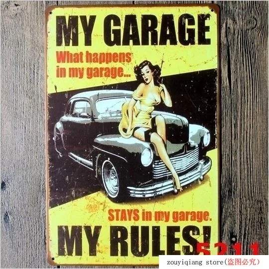 Wall Art Наклейки на стены для декора дома &quotGarage Rules&quot Decalsmetal Олово пластины со