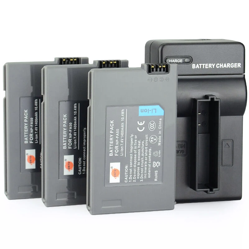 3Battery1Charger 3 шт. 1400 мАч 7,4 В NP-FA50 DSTE Lion камера зарядное устройство для sony DVW-700 DCR-DVD7E PC55E HC90E PC1000E PC55/R PC55/B PC55/W - Цвет: 3Battery1Charger