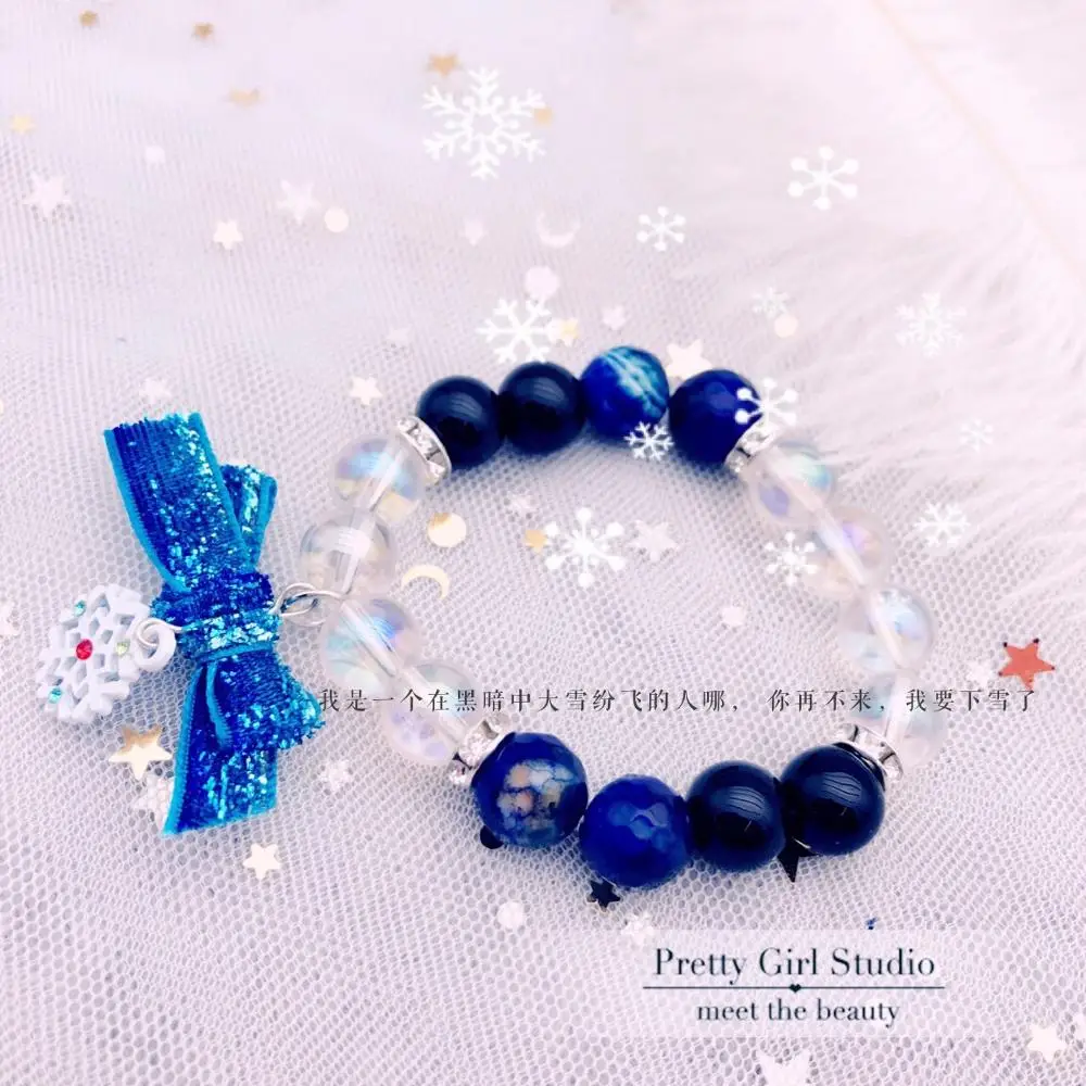 bracelet Зимний черный синий постепенная смена Снежинка Лолита девушка аксессуары для волос милый бант кисточки заколка косплей браслет KC повязка на голову - Цвет: bracelet