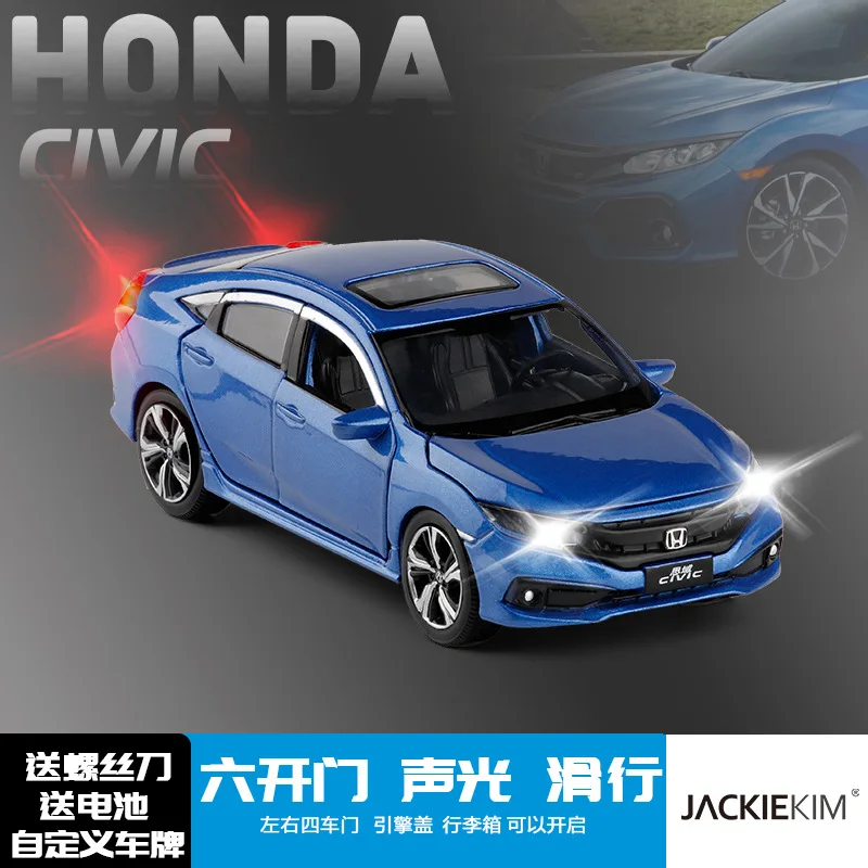 1:32 литой модельный автомобиль игрушки металлические колеса Honda Civic High Simulation звук и свет двери дети игрушки Мальчики Автомобили набор коллекция подарок - Цвет: Blue