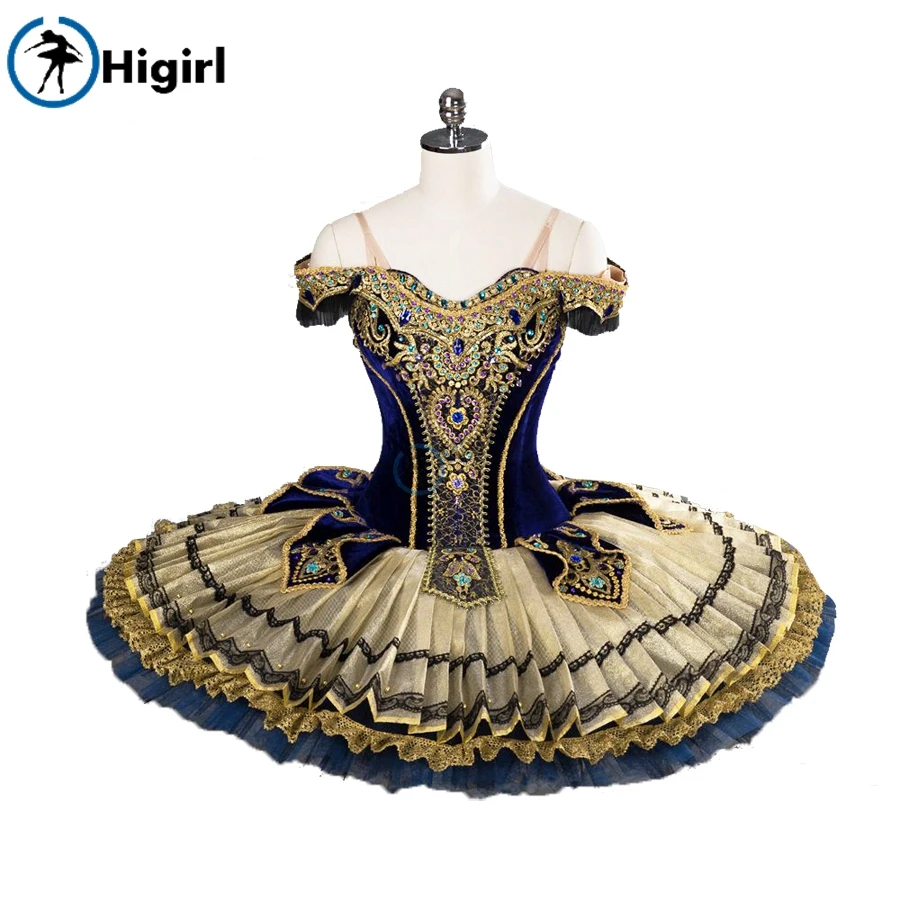 

Gold nutcracker ballet costume tutu religion pancake tutu gold navy blue professional tutu women ballet stage costumes BT9104