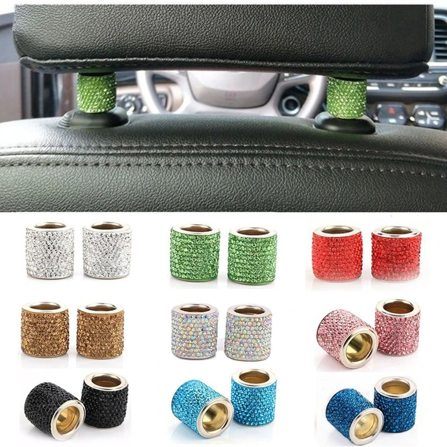 2PCS Colorful Universal Crystal Rhinestone Car Seat Headrest Ring Collars  Decor Charms Diamond Bling Car Interior Accessories AliExpress