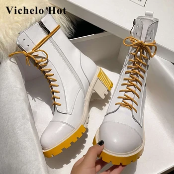 

Vichelo Hot split leather round toe high heel special design three colors riding boots beauty lady daily wear ankle boots L25