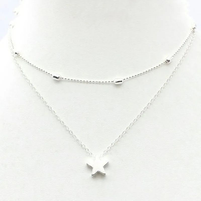 Silver color Ожерелье LISMLISM s, ювелирное изделие для девушек, персонализированное сердце, звезда, девушка, серебряный цвет, классическое многослойное ожерелье, цепочка для женщин, Kpop Collares - Окраска металла: Silver color