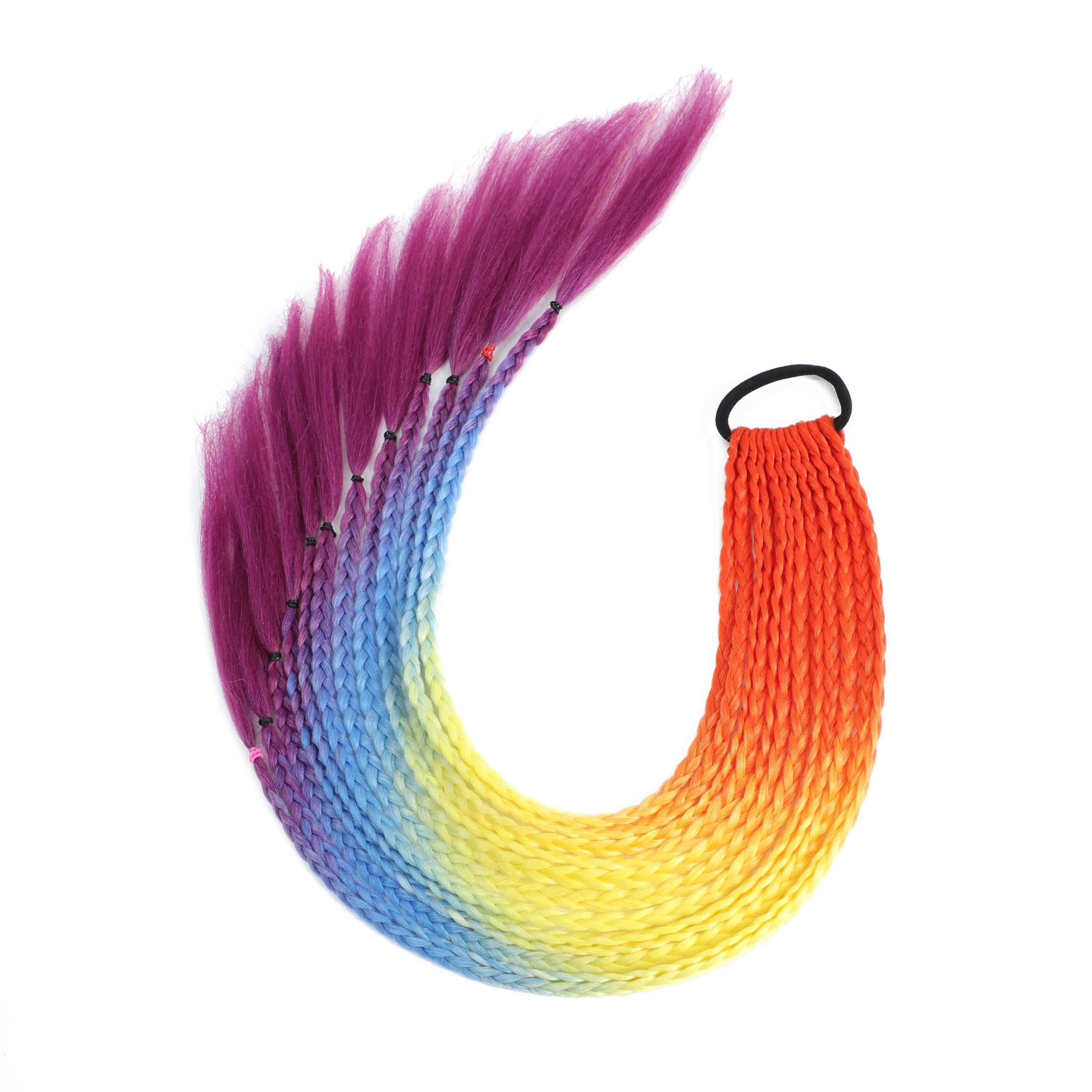 Synthetic Chignon Hair 60cm Hair Color Gradient Dirty Braided Ponytail Women Elastic Hair Rubber Band Hair Accessories Headband
