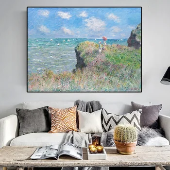 

Impression Claude Monet Clifftop Walk at Pourville Cuadros Oil Painting on Canvas Poster Prints on Wall Picture for home decor