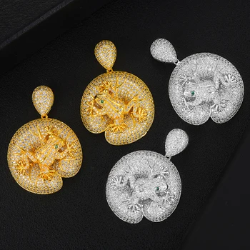 

GODKI Exclusive Lotus leaf frog Dangle Pendant Earrings for Women Bridal Wedding Party Show Daily Earrings Fine New Hot Jewelry
