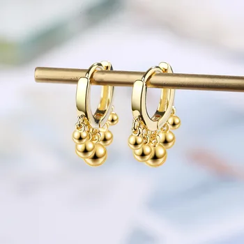 

High Quality Genuine 925 Sterling Silver Bridal Earrings with Smooth Balls Shape Front Gold Color Stud Earring Wedding Jewelry