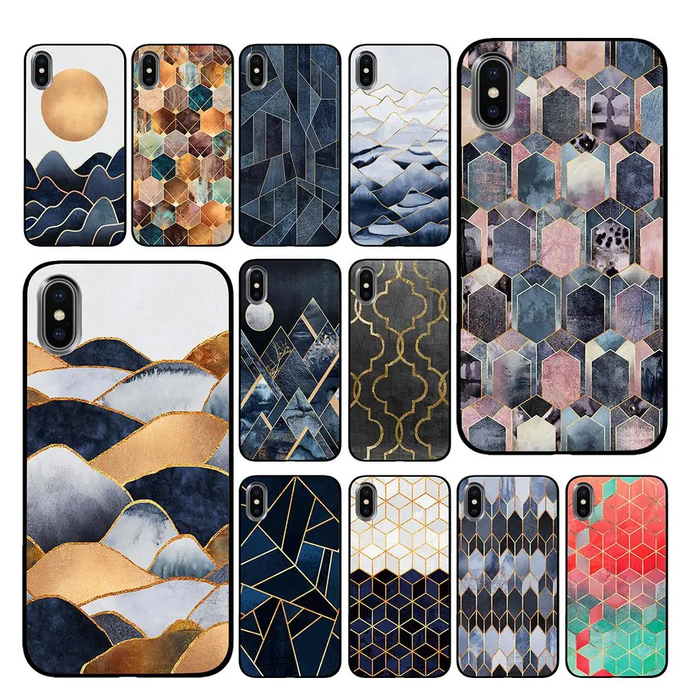 Абстрактный Алмазный витражный черный чехол ТПУ для iPhone 5 5S 6 6s 7 8 Plus X XS XR 11 Pro Max |