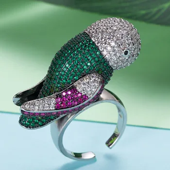 

Zlxgirl jewelry New parrot ring platinum-plated micro-set semi-precious stone zircon stay cute index finger ring for women
