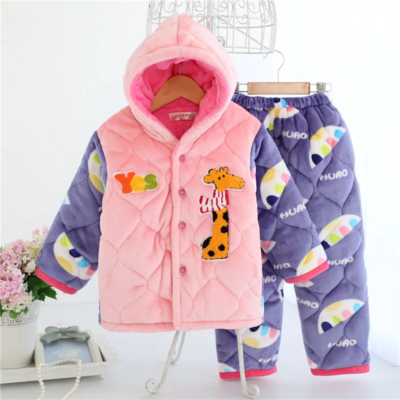 8008 2-14T Kids 40 Colors Available Winter Thick Flannel Warm Kids Baby Girls Boys Pajamas Sets Children Clothing Set Kids Clothing - Цвет: 8008