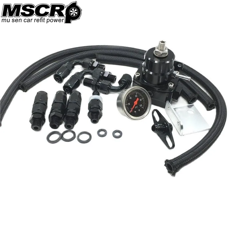 Universal Adjustable Fuel Pressure Regulator 100psi Gauge AN 6 Fitting End-Black fuel pressure regulator