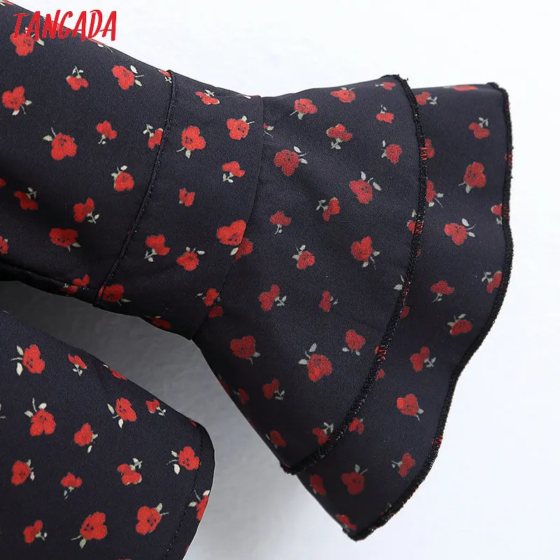 Tangada Женская Ретро негабаритная блузка с цветочным принтом и оборками, с длинным рукавом, шикарная Женская Повседневная Свободная рубашка, blusas femininas BE123