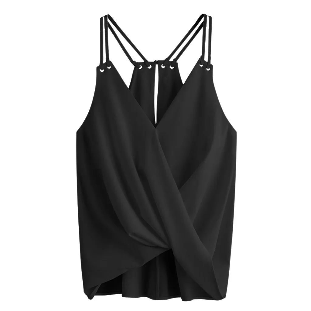 

Summer Chiffon Tank Top Women Solid Sleeveless Strap Vest Top Women Casual Sexy Cross Cami Camisas Mujer Camisole 2020