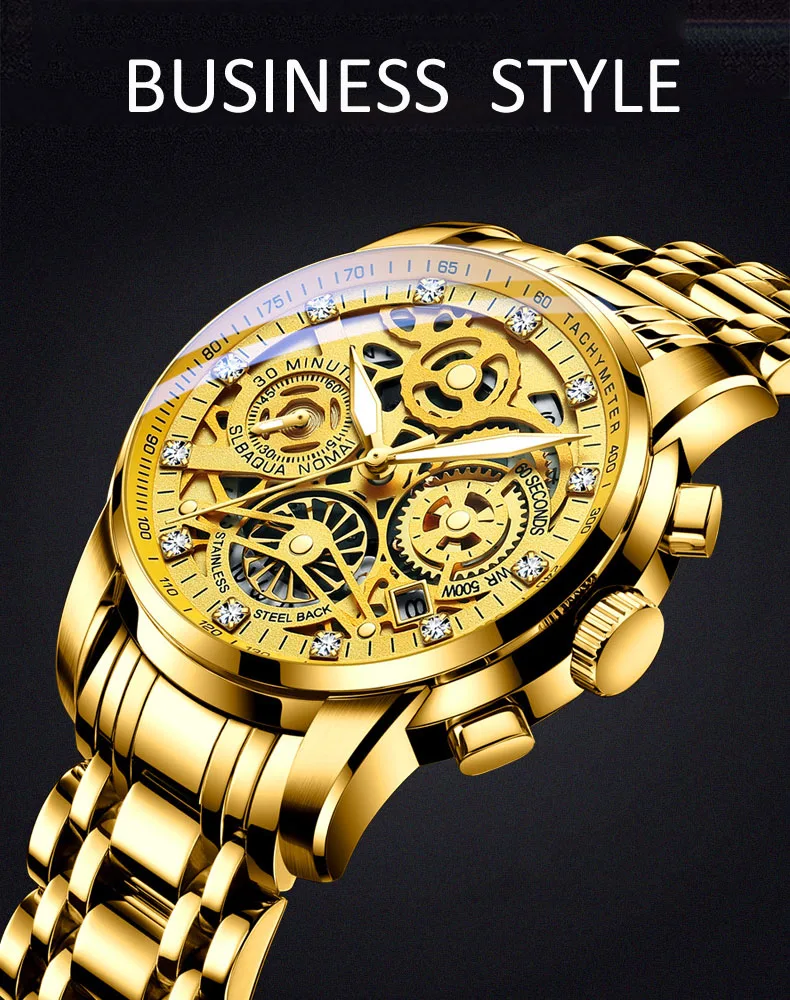 Men’s Watches Tourbillon Rotating Window Top Luxury Brand Fashion Quartz Men Watch Waterproof Gold Steel Business Wristwatch
