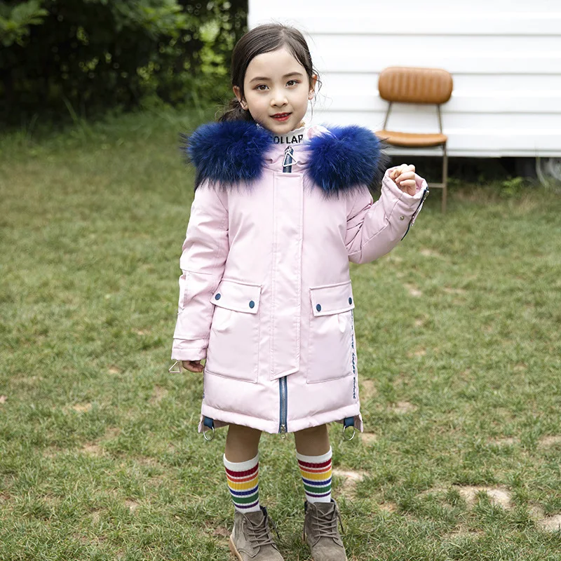 

Winter Warm Girl's Down Jackets Children Fur Hooded Down Parkas Coat Children Winter Coats Kids Warm Thick Down Outerwear