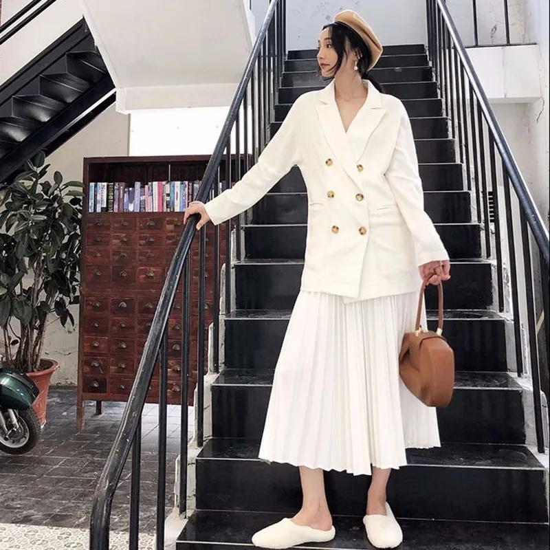 Модная черно-белая плиссированная шифоновая юбка макси, Женская Повседневная Весенняя расклешенная длинная юбка с высокой талией, Офисная женская элегантная юбка