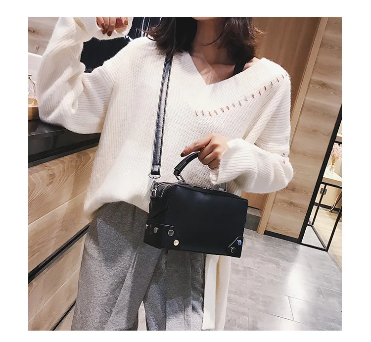 MJ Fashion Box Shape PU Leather Handbag Vintage Rivet Crossbody Bag 2019 New Casual Large Capacity Women Messenger Shoulder Bags (12)