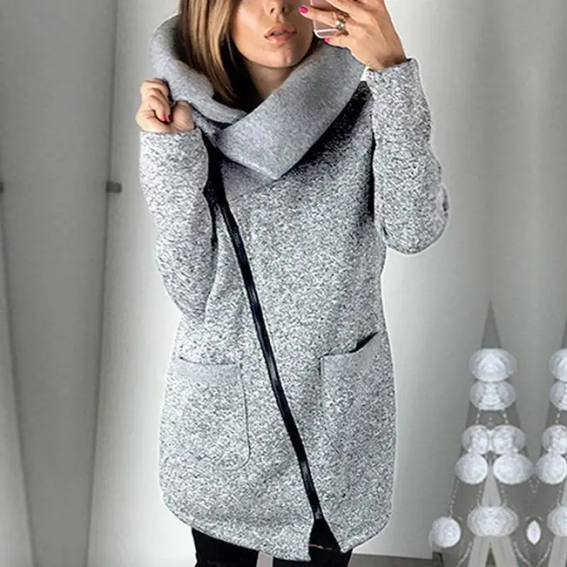 Размера плюс 5XL модные осень-зима Для женщин Повседневное с длинными рукавами отложной воротник толстовка пальто на молнии, верхняя одежда
