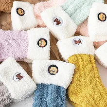 Модные женские носки с отворотами; зимние теплые мягкие носки-тапочки с вышивкой медведя для сна; calcetines mujer# yl