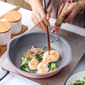 

Maifan Stone Non-stick Frying Pan 24CM Pink Home Made Nougat Snowflake Crisp Non-stick Work Induction Cooker Gas Stove Universal