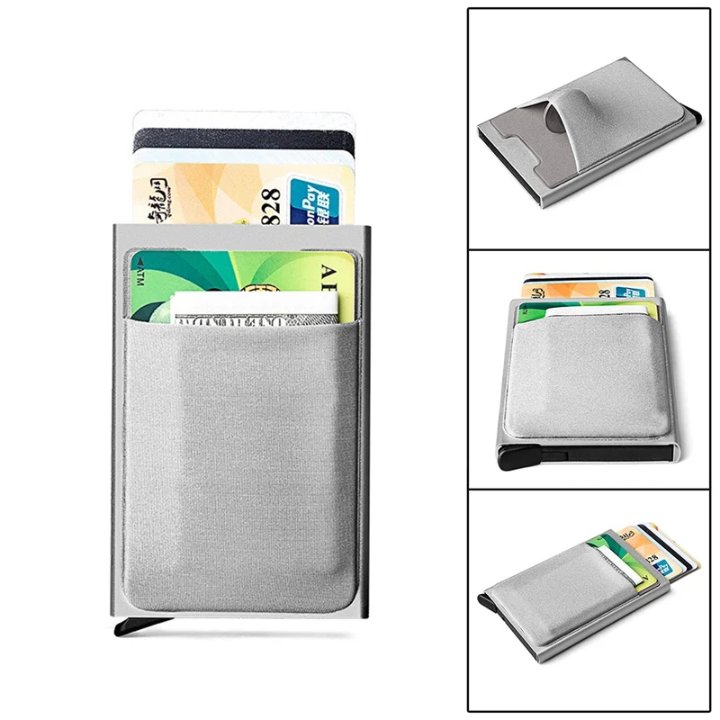Aluminum Wallet With Elasticity Back Pouch ID Credit Card Holder RFID Mini Slim Wallet Automatic Credit Card Case