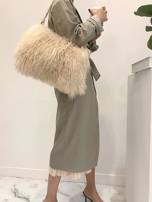 Модные милые розовые мягкие настоящие меховые сумочки большая цепь через плечо сумка-мессенджер зимняя теплая пляжная шерстяной кошелек подарок на Рождество
