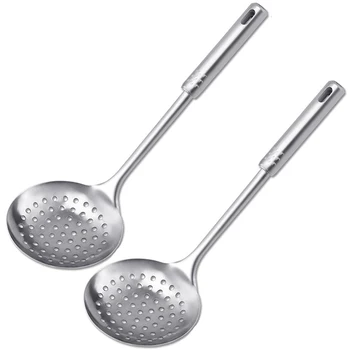 

2 Pieces Stainless Steel Cooking Skimmer Slotted Spoon Kitchen Strainer Ladle with Long Handle for Cooking Baking