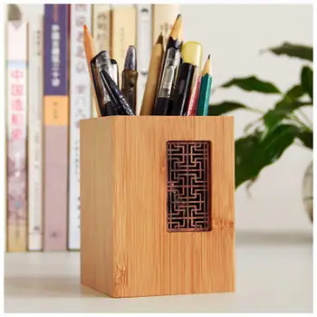 

Wooden Pencil Holder Hollow Carved Pen Cup Desktop Organizer Makeup Brush Holder LFX-ING